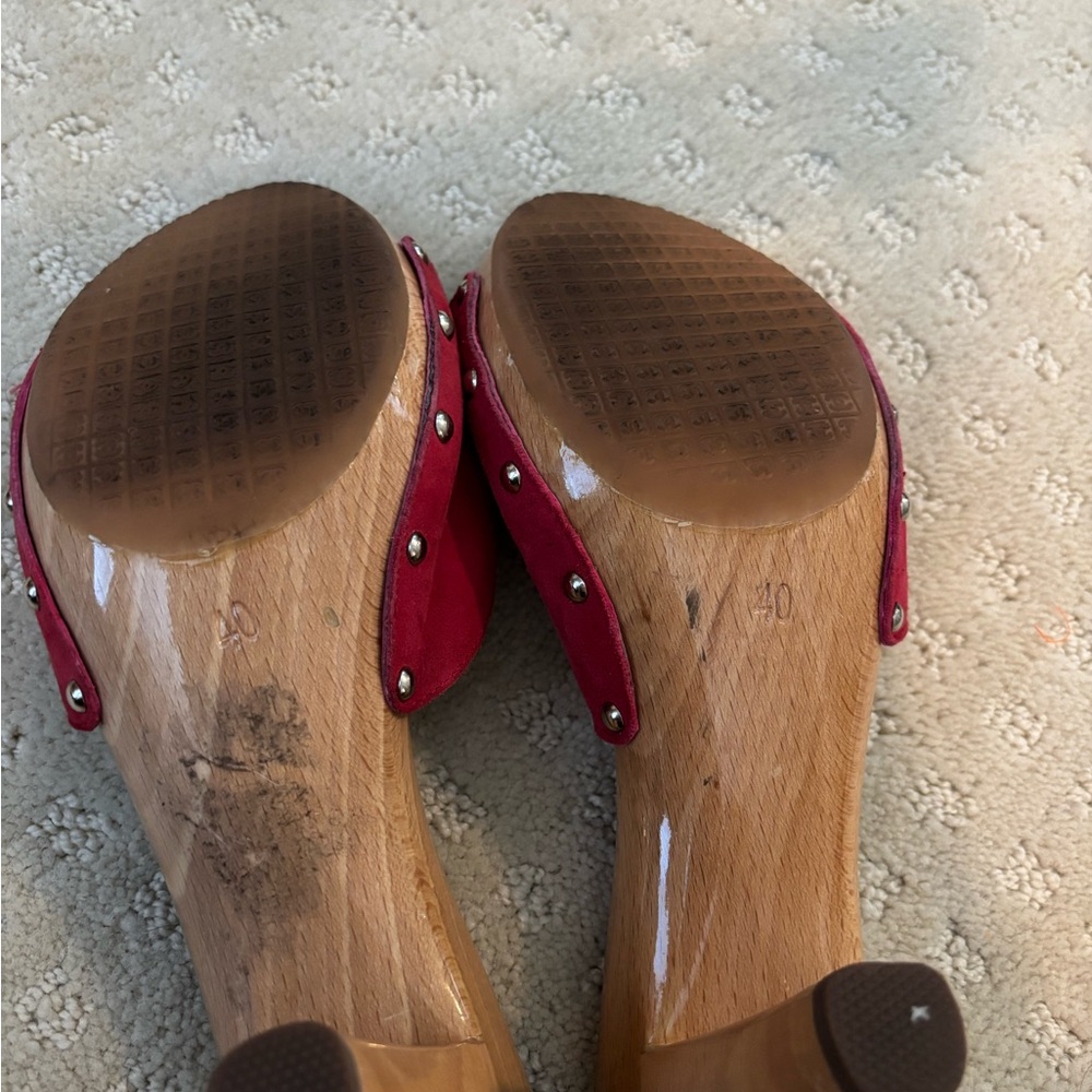 CHANEL Red Suede Slide Mules with Wood Heel - Picture 7 of 12
